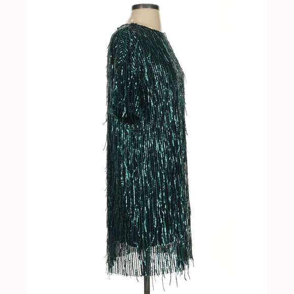 💥SHOWSTOPPER💥1920's Flapper Style Sequin & Fringe Cocktail Dr in Emerald Green - Picture 14 of 16